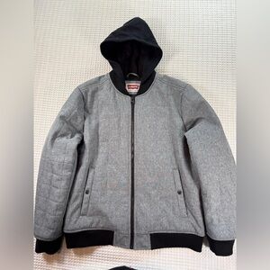 Levi’s Hooded Bomber Jacket Gray Black Zip Up Men’s Large